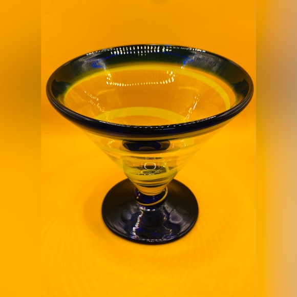 Kosta Boda Martini Glass Royal Caribbean Cobalt Blue YELLOW Swirl - Picture 2 of 5